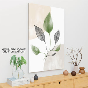 Sage Green Black Leaves Floral Canvas Wall Art Picture