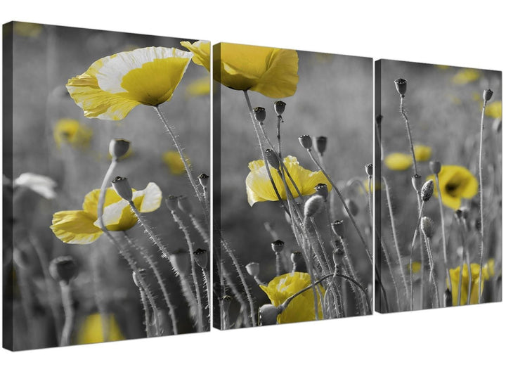 Modern Yellow Grey Poppy Flower - Poppies Floral Canvas - 3 Set - 125cm - 3258 - 3258