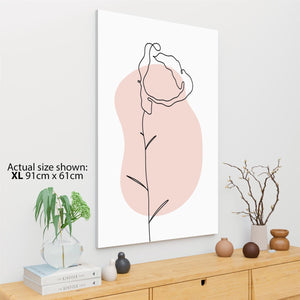 Pink Black Floral Line Drawing Floral Canvas Wall Art Picture