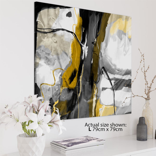 Abstract Mustard Grey Illustration Framed Art Pictures