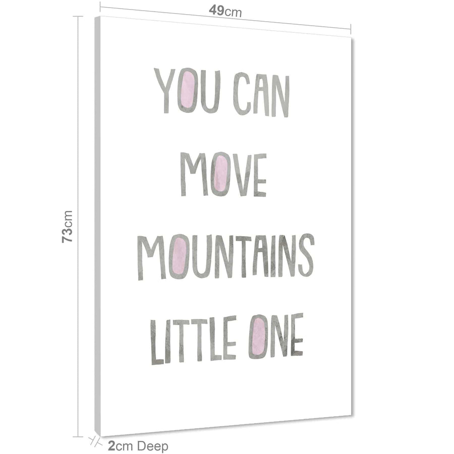 You Can Move Mountains Quote Childrens - Nursery Canvas Wall Art Print Black Pink
