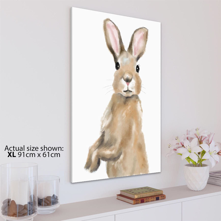 Rabbit on Hind Legs Canvas Wall Art Print - Brown Blush Pink