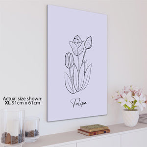 Lilac Tulips Line Drawing Floral Canvas Wall Art Print