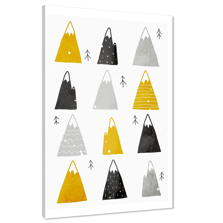 Childrens - Nursery Canvas Wall Art Picture Mustard Yellow Grey - 1RP1377M