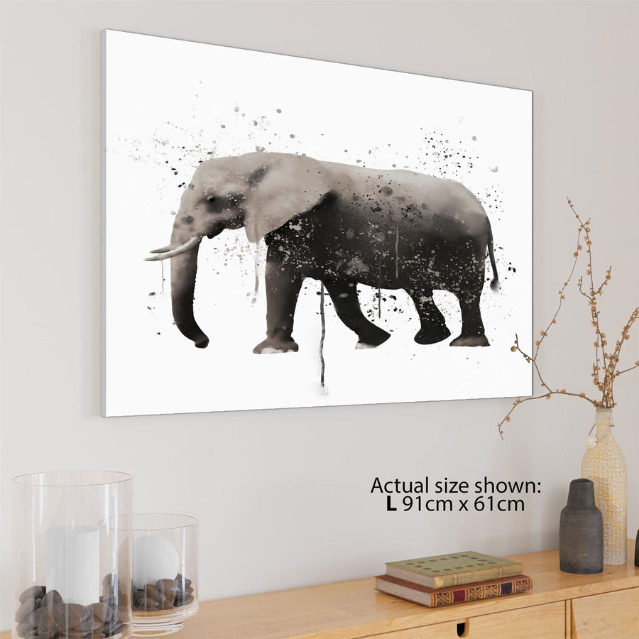 African Elephant Canvas Art Prints - Grey White