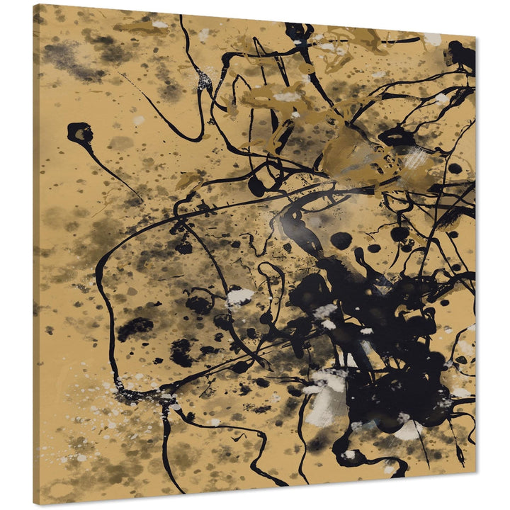 Abstract Light Brown Black Pollock Inspired Style Framed Wall Art Picture - 11122