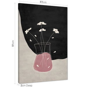 Pink Black Vase and Flowers Drawing Floral Canvas Art Pictures