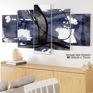 Abstract Blue Black Watercolour Canvas Art Prints