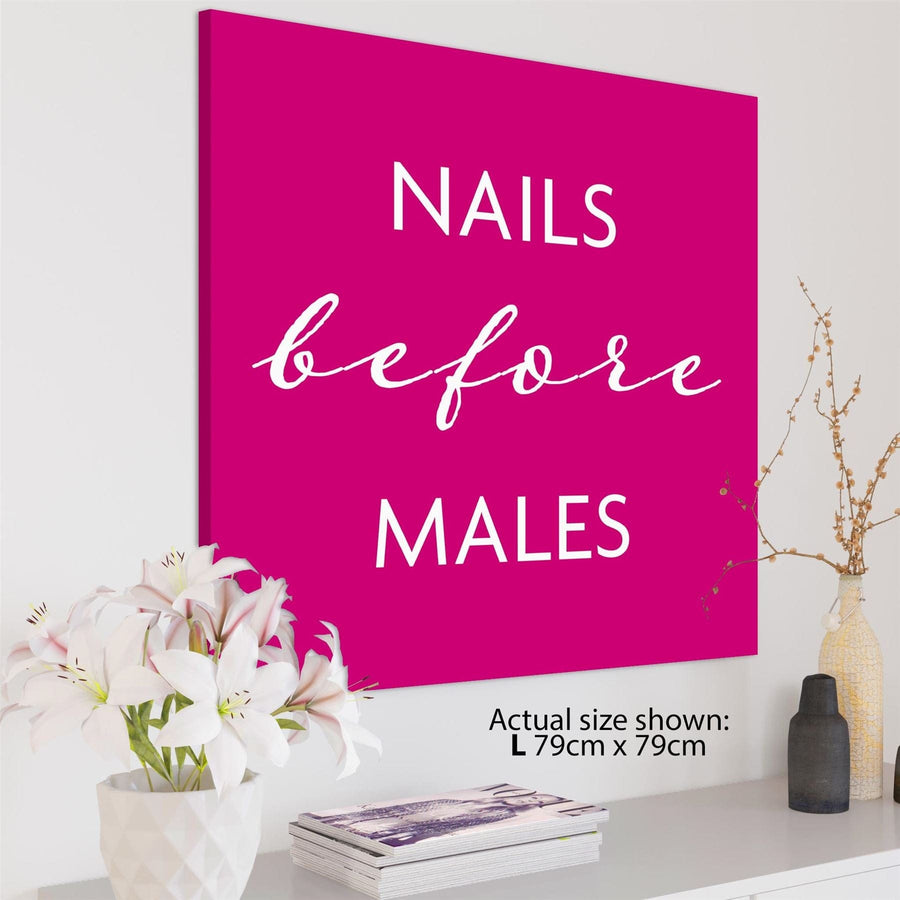 Nails Before Males Quote Word Art - Typography Canvas Print Hot Pink White