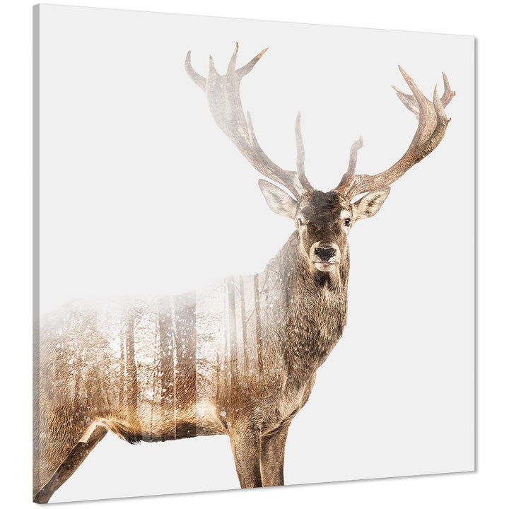 Stag Canvas Wall Art Picture - Brown - 1s1069S