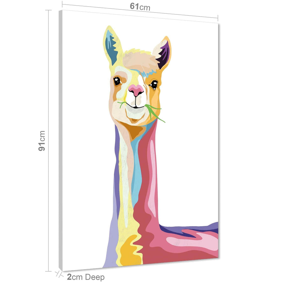 Happy Lama Canvas Art Pictures - Multi Coloured