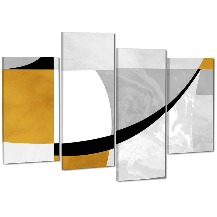 Abstract Mustard Yellow Grey Painting Canvas Art Pictures - 11368