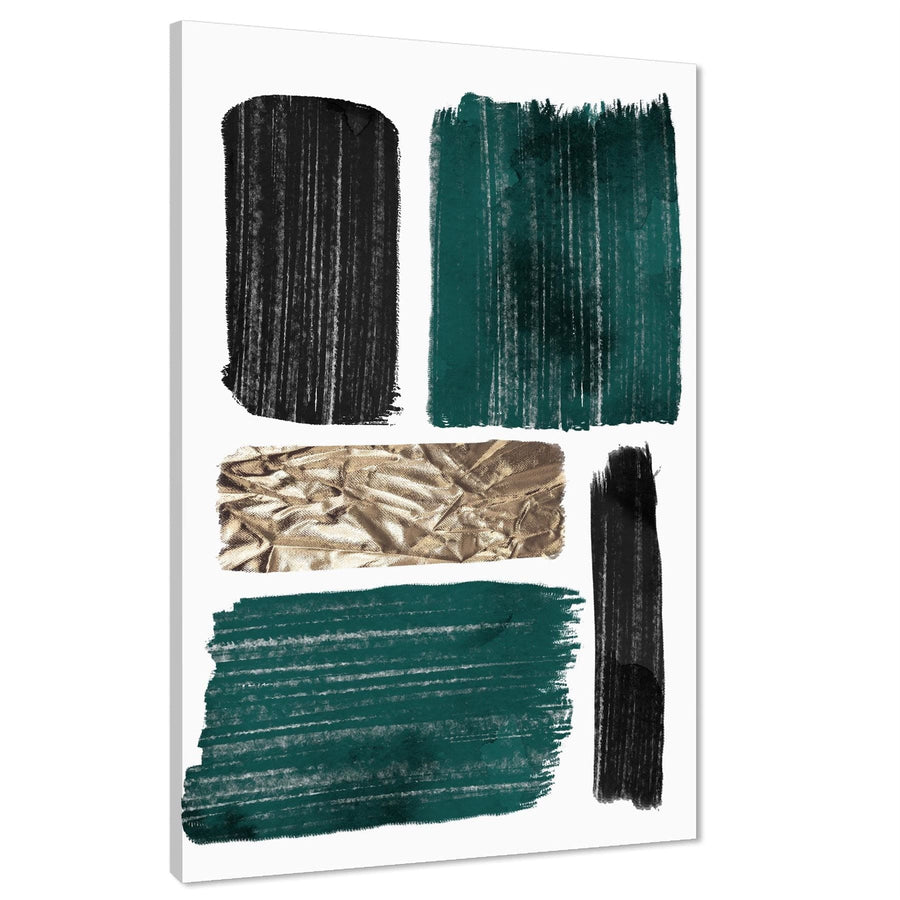 Abstract Teal Black Gold Canvas Wall Art Picture