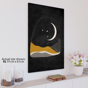 Black and White Mustard Stars and Moon Canvas Wall Art Picture