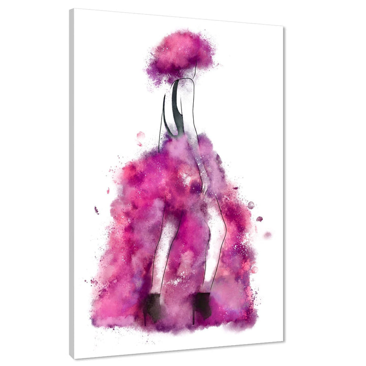 Pink Black Fashion Canvas Art Prints Woman in Big Dress and Hat - 1RP1444M