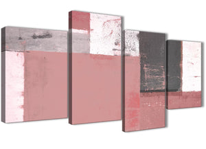 Large Blush Pink Grey Abstract Painting Canvas Wall Art Print - Split 4 Panel - 130cm Wide - 4334