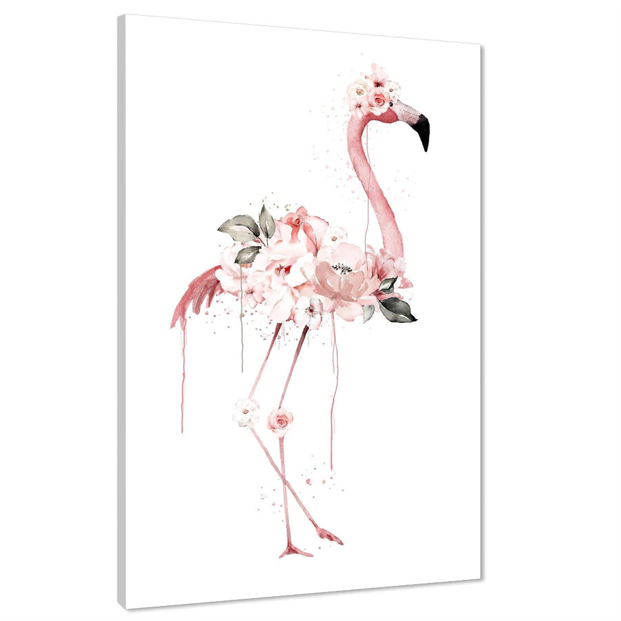 Flamingo with Flowers Canvas Art Prints - Pink