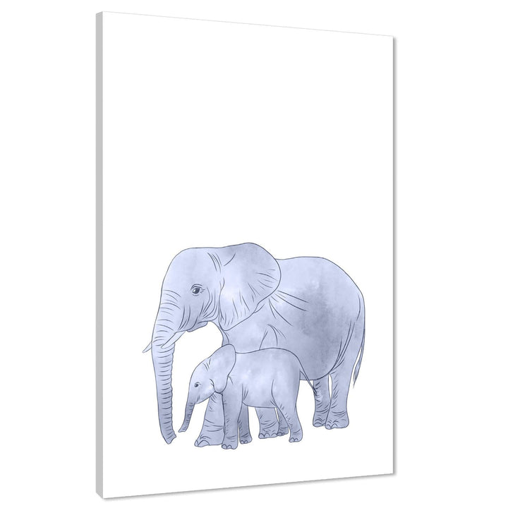 Childrens - Nursery Canvas Art Pictures Light Blue Elephants - 1RP1473M