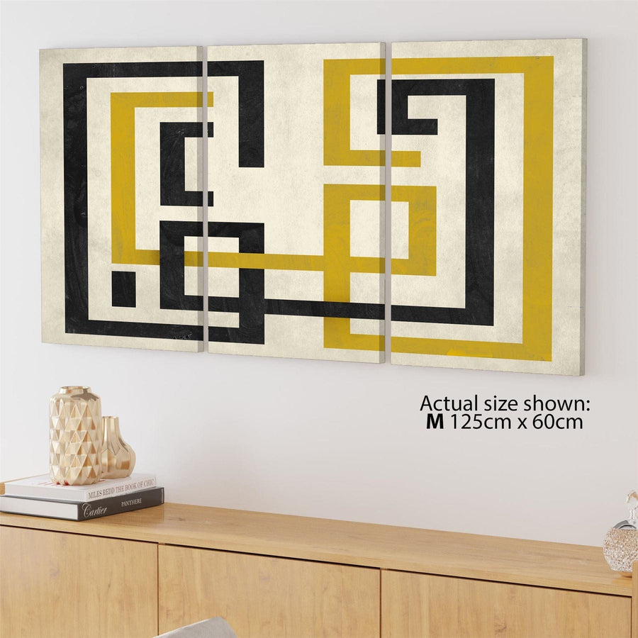 Abstract Mustard Black and White Graphic Canvas Wall Art Print