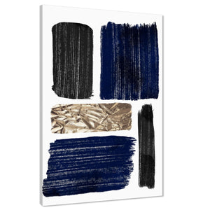 Abstract Blue Black Gold Brushstrokes Watercolour Canvas Art Pictures