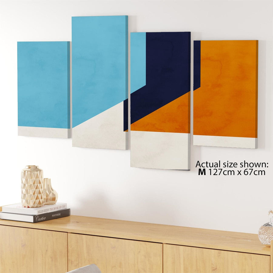 Abstract Blue Orange Triangles Canvas Wall Art Print