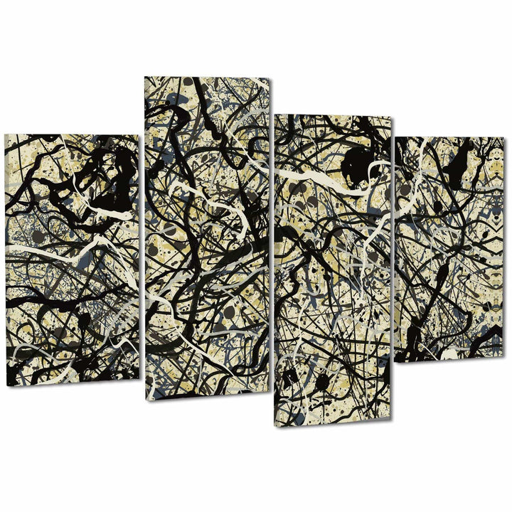 Abstract Grey Cream Jackson Pollock Inspired Style Splash Painting Canvas Wall Art Picture - 1706