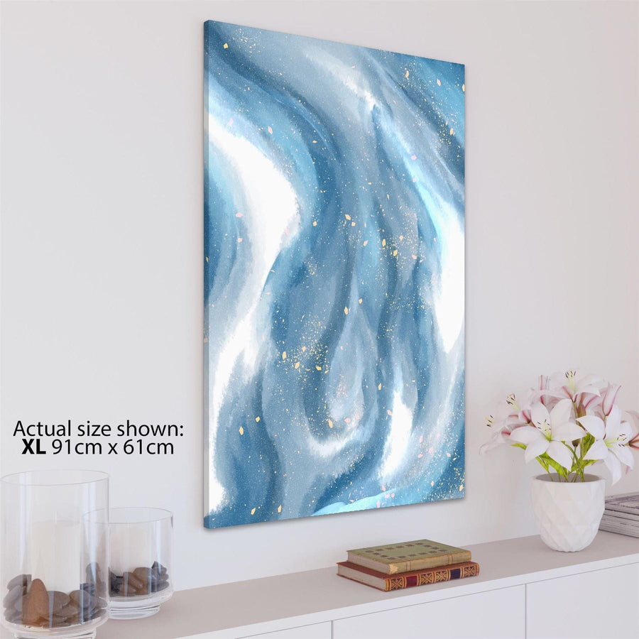 Abstract Light Blue White Watercolour Brushstrokes Canvas Wall Art Print