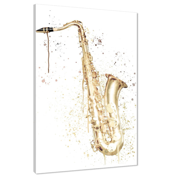 Saxaphone Canvas Wall Art Print Gold White Music Themed