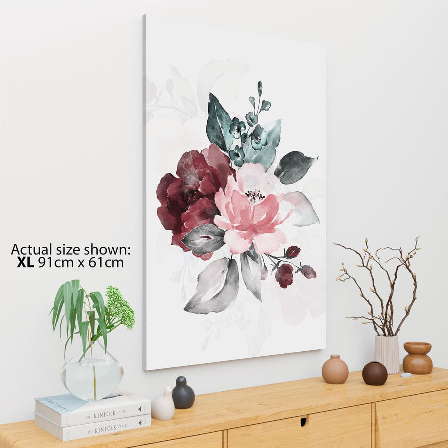 Pink Teal Flowers Floral Canvas Wall Art Picture