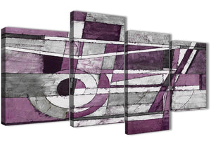 Large Aubergine Grey White Painting Abstract Bedroom Canvas Pictures Decor - 4406 - 130cm Set of Prints