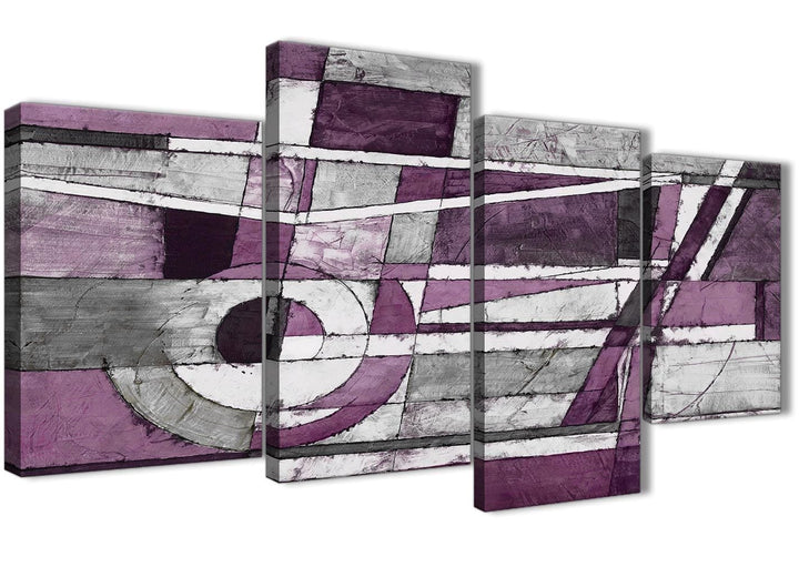 Large Aubergine Grey White Painting Abstract Bedroom Canvas Pictures Decor - 4406 - 130cm Set of Prints - 4406