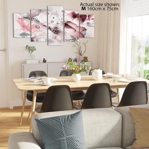 Blush Pink Grey Flowers Floral Framed Art Prints