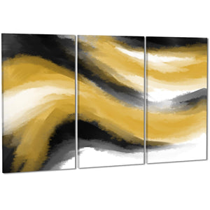 Abstract Black and White Yellow Watercolour Brushstrokes Canvas Wall Art Print