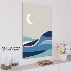 Moon and Sea Landscape Canvas Wall Art Picture Blue