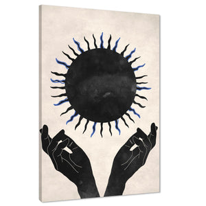 Cream Figurative Blue Sun Canvas Art Prints