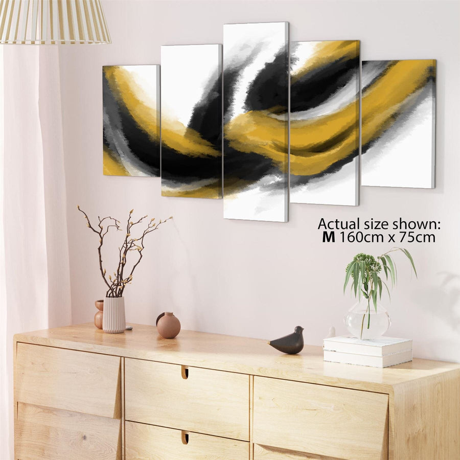 Abstract Mustard Yellow Black Design Canvas Wall Art Print