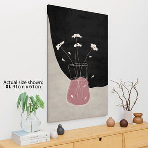 Pink Black Vase and Flowers Drawing Floral Canvas Art Pictures