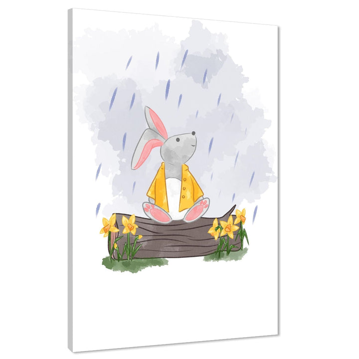 Rabbit Childrens - Nursery Canvas Wall Art Picture Yellow Grey - 1RP1309M