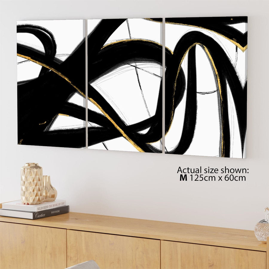 Abstract Black and White Yellow Gestures Painting Canvas Wall Art Picture