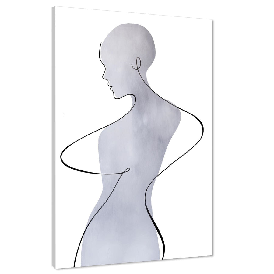 Grey Black and White Figurative Wishing Figurative Abstract Canvas Wall Art Print