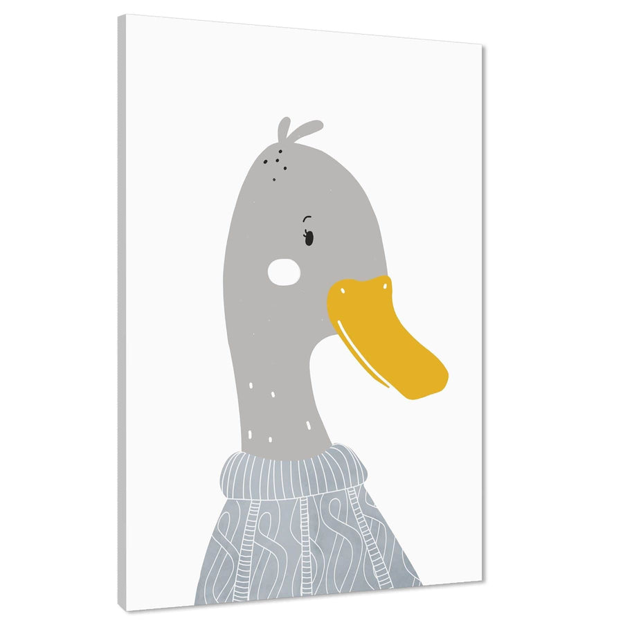 Duck Childrens - Nursery Canvas Art Prints Yellow Grey
