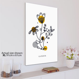 Mustard Yellow Grey Flowers Abstract Design Floral Canvas Wall Art Picture