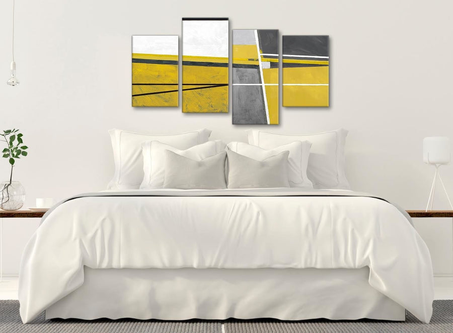 Large Mustard Yellow Grey Painting Abstract Living Room Canvas Wall Art Decor - 4388 - 130cm Set of Prints