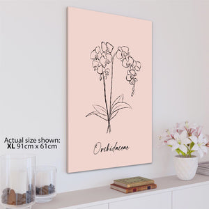 Pink Orchid Line Drawing Floral Canvas Art Prints