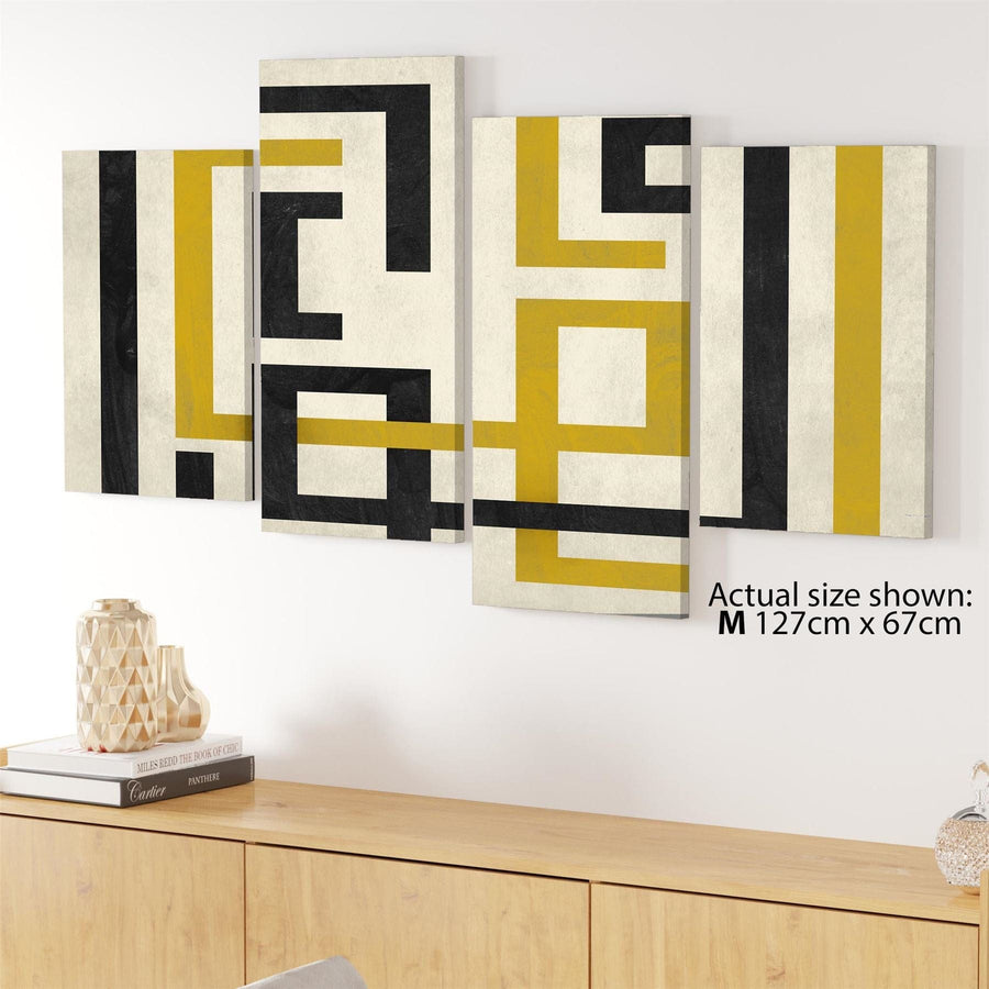 Abstract Mustard Black and White Graphic Canvas Wall Art Print