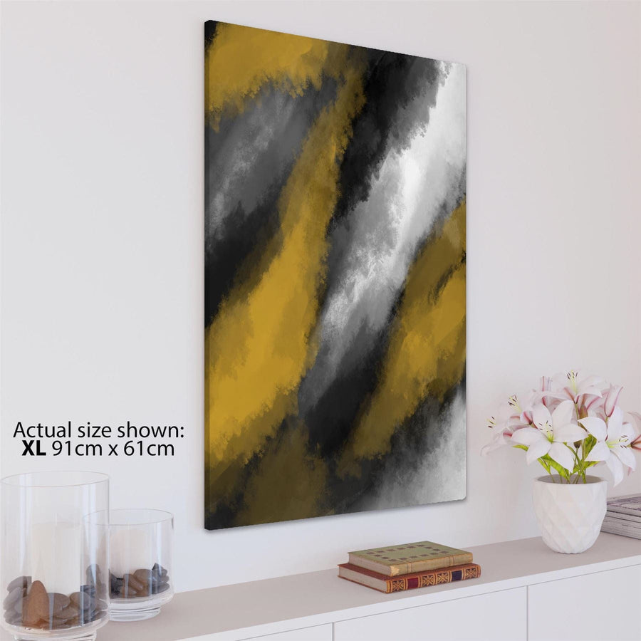 Abstract Mustard Yellow Grey Oil Paint Effect Canvas Art Prints