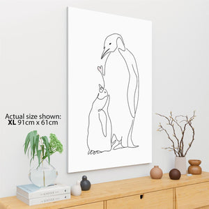 Penguins Line Art Canvas Wall Art Picture - Black and White