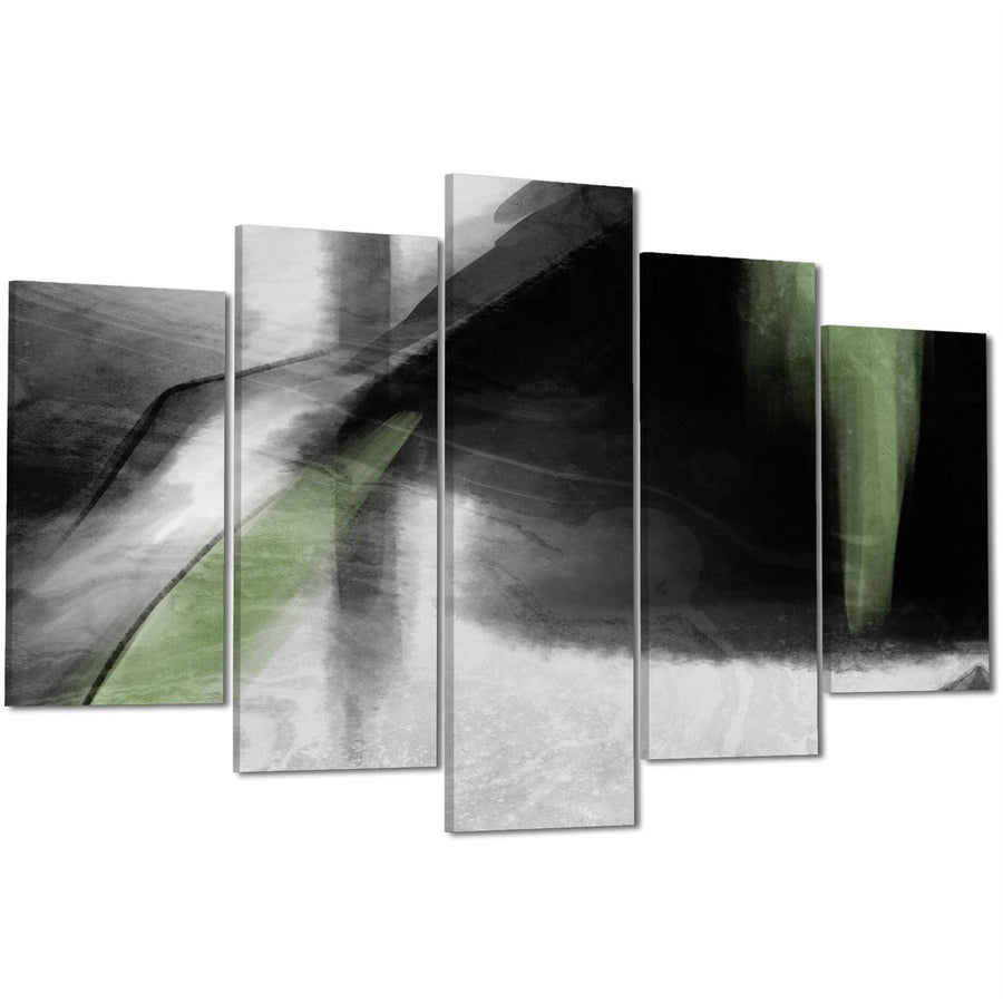 Abstract Black and White Sage Green Watercolour Canvas Art Pictures