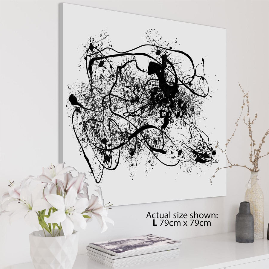 Abstract Black White Jackson Pollock Inspired Style Canvas Wall Art Print