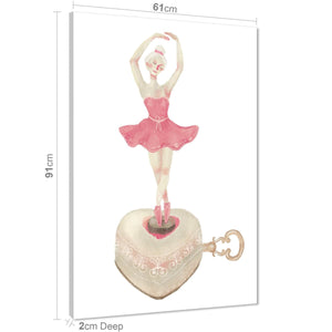 Ballerina Musical Box Childrens - Nursery Canvas Wall Art Picture Pink